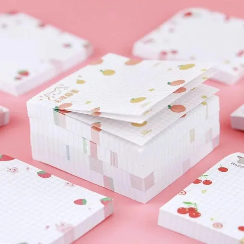 Miniatura 5 de 4 paquetes de notas adhesivas bonitas Notas adhesivas kawaii para memos, 3.1x3.1 pulgadas, notas adhesivas coloridas con frutas para niñas