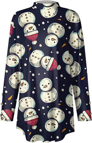 Miniatura 3 de Christmas Shirts for Women, Women's Casual High Neck Shirt Button-Down Loose T-Shirt Christmas Print Long Sleeve Tops