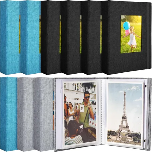 Miniatura 8 de Tinlade Álbum de fotos pequeño de 10 piezas de 4 x 6 pulgadas, 26 páginas transparentes con capacidad para 52 imágenes, cubierta de lino, libro