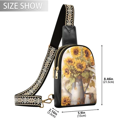Miniatura 2 de Sling Backpack Sunflower Butterfly Vintage Sling Bag for Women Crossbody Shoulder Bag Leather Fanny Pack Chest Bag for Travel Hiking 202A1219