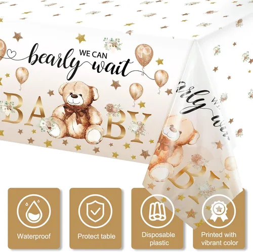 Miniatura 3 de Capoda Paquete de 3 manteles de oso para baby shower, fundas rectangulares de plástico para decoración de fiesta de revelación de género, 54 x 108