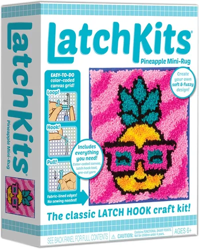 PlayMonster LatchKits - Kit de manualidades para colgar en la pared y mini alfombras, piña, con lienzo fácil codificado por colores, hilo precortado