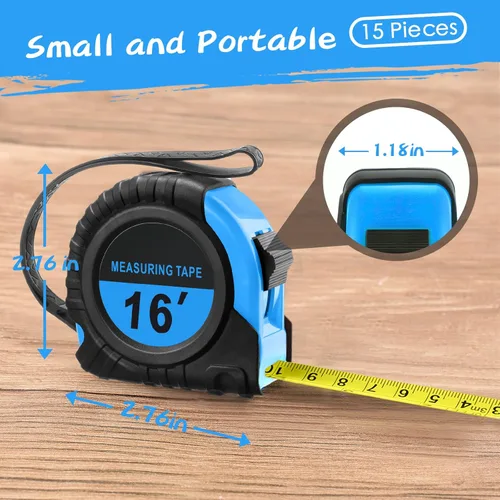 Miniatura 2 de Yunsailing 15 cintas métricas de 16 pies/16.4 ft con fracciones cinta retráctil autobloqueante que mide conveniente lectura de 1/8 de medida pequeña