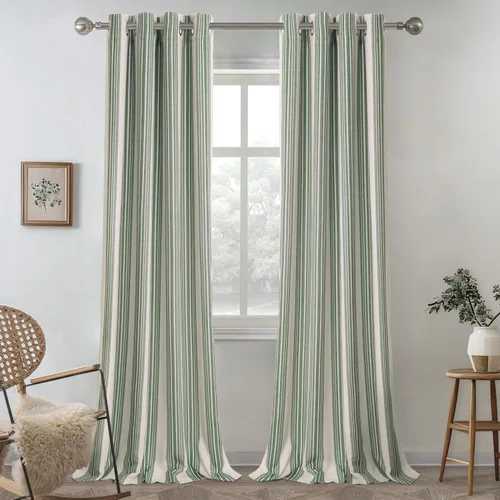 Miniatura 53 de DriftAway Chris Linen - Cortinas opacas con capa térmica y reductora de sonido, 63 pulgadas de largo para dormitorio, cortinas estampadas a rayas