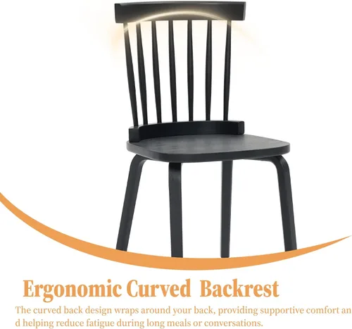 Miniatura 4 de Black Windsor - Juego de 2 sillas de comedor de madera con respaldo de husillo, sillas de comedor de madera maciza para cocina, comedor, sala