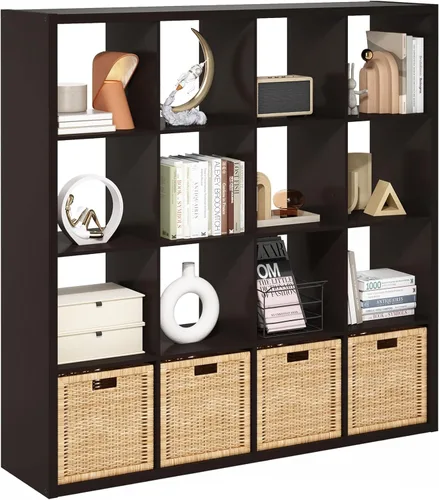 Miniatura 56 de Furinno Organizador de Almacenamiento en Cubos Decorativos con Respaldo Abierto, 4 Cubos, Gris Claro