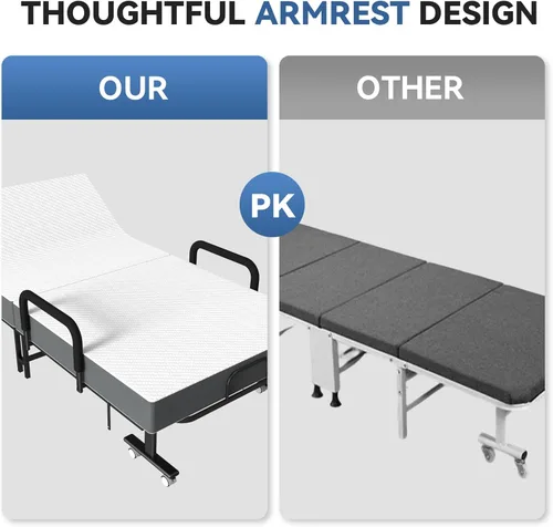 Miniatura 4 de Cama plegable para invitados con colchón y respaldo ajustable de 6 posiciones para adultos, cama nido plegable de metal, siesta de oficina, descanso