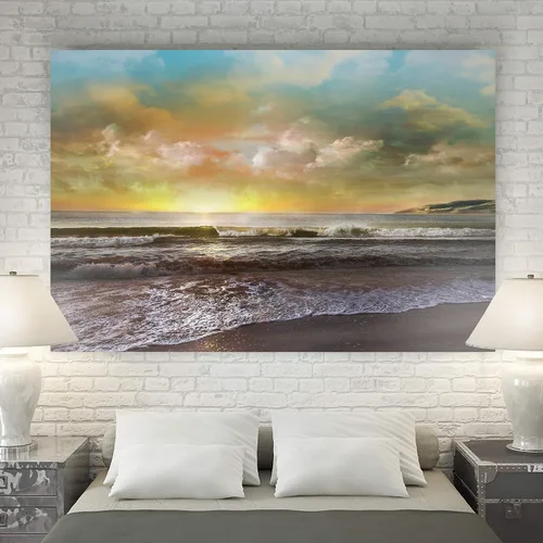 Miniatura 19 de Renditions Gallery - Impresiones de arte natural en lienzo, puesta de sol vespertina en playa de arena tranquila, obra de arte para colgar