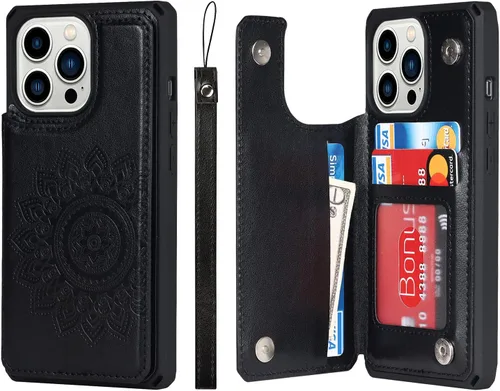 Cavor Funda para iPhone 13 Pro con tarjetero, funda tipo cartera para mujeres y hombres, funda para iPhone 13 Pro con soporte y correa, funda