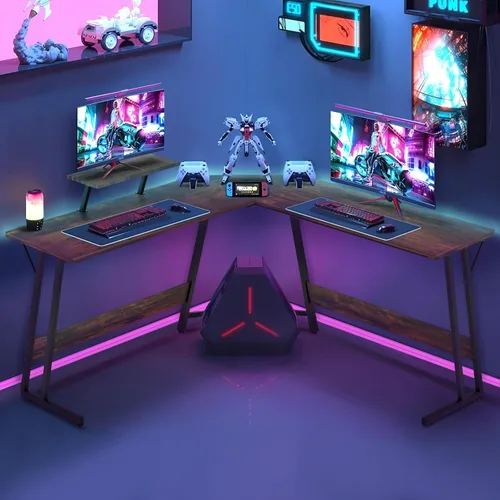 HKLGorg Escritorio en forma de L para computadora de juegos, mesa de esquina para juegos de 50.4 pulgadas con soporte para monitor, superficie de