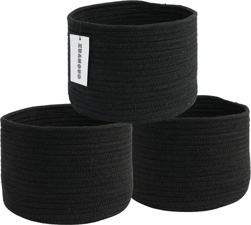 XUANGUO Cestas de almacenamiento de algodón tejidas, paquete de 3 contenedores redondos (10 x 10 x 7 pulgadas) para estantes, armarios y
