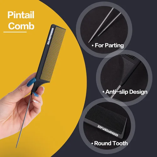 Miniatura 3 de 4 peines de cola de rata, peines de cola de rata, peine de dientes finos con púa de metal para cabello rizado, peines desenredantes para mujeres