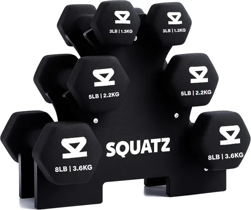 SQUATZ Dumbbell Weights Set with Stand Negro