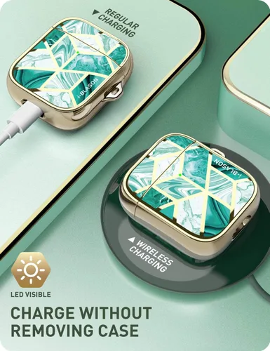 Miniatura 8 de i-Blason Cosmo Series - Funda diseñada para Airpods de 2ª generación/1ª generación, funda protectora de 360° con estilo mármol para AirPods Jade