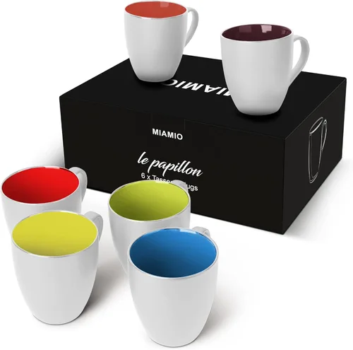Miniatura 9 de MIAMIO - Juego de 6 tazas de café de gres 12 onzas/taza - Colección Le Papillon (Negro)