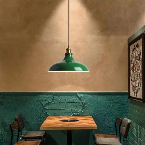 Miniatura 3 de Lámparas colgantes modernas y simples, iluminación colgante de techo con pantalla de metal verde vintage de mediados de siglo, lámpara de granja
