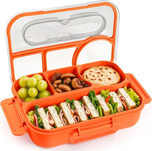 Miniatura 9 de EASYFUN Lonchera Bento para adultos, Caja de Almuerzo, lonchera con 4 compartimentos, a prueba de caídas, apta para lavavajillas y fabricada
