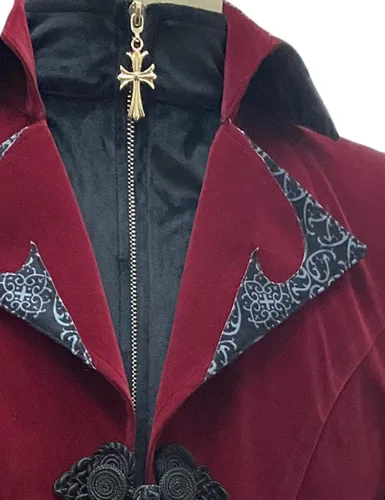 Miniatura 6 de Crubelon - Chaqueta steampunk vintage para hombre, estilo gótico, victoriano, abrigo de levita y uniforme (M, rojo)