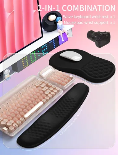 Miniatura 5 de Hokafenle Combinación 2 en 1, reposamuñecas para teclado Wave y almohadilla ergonómica para ratón con curvatura, soporte de muñeca para aliviar