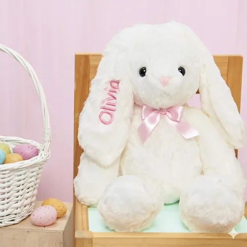 Miniatura 10 de DIBSIES Hoppity Floppity Bunny personalizado de 18 pulgadas (conejito gris con pajarita azul)
