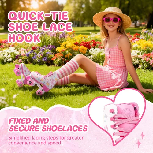 Miniatura 4 de Patines clásicos para niñas de 8 a 12 años, patines cuádruples para mujer con ruedas iluminadas, patines recreativos de piel sintética de alta