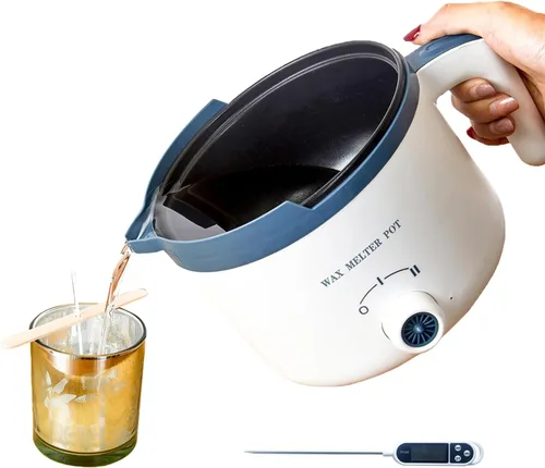Miniatura 8 de Ksedcon Derretidor de cera para hacer velas con termómetro, kit de olla eléctrica para derretir cera con mechas, juego de ollas dobles para hacer