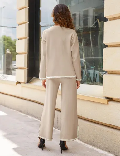 Miniatura 5 de Himosyber Conjunto de suéter de 2 piezas para mujer, sudadera de punto sin botones y pantalones deportivos