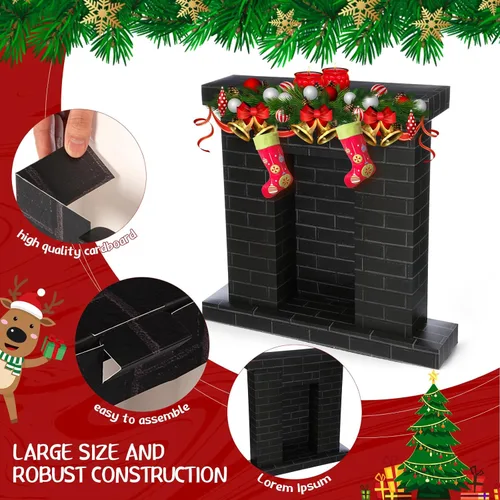 Miniatura 6 de Fullhawl Chimenea de Cartón Navideña 35.5 x 29 x 8 Pulgadas Chimenea Falsa de Ladrillo Corrugado Telón de Fondo Recorte de Cartón 3D Life Vertical