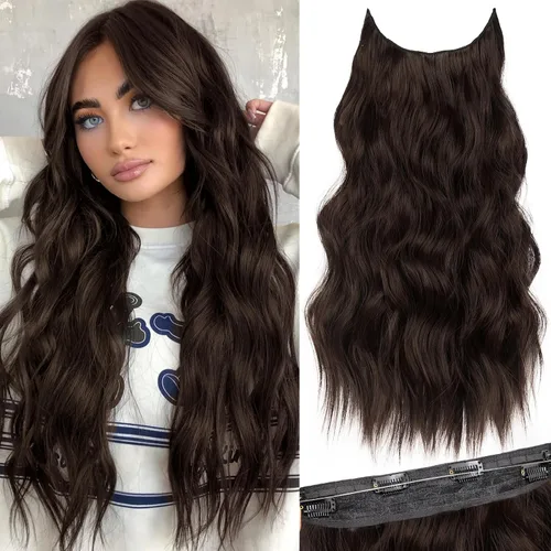Miniatura 49 de KooKaStyle - Extensiones de cabello con hilo invisible, diadema transparente, ajustables, 4 clips fijadores, cabello largo y ondulado de 12