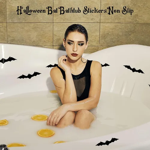 Miniatura 3 de Nuanchu 30 calcomanías antideslizantes de murciélago negro para bañera, calcomanías antideslizantes para peldaños de baño de terror, apliques