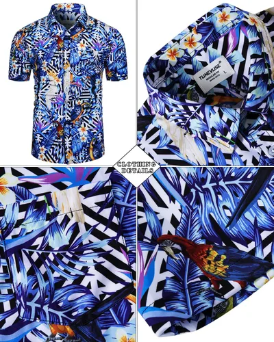 Miniatura 73 de TUNEVUSE Conjunto de camisas y pantalones cortos hawaianos para hombre, 2 piezas, trajes de playa con estampado de flores, traje tropical de verano