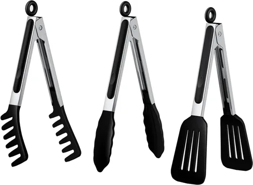 Miniatura 9 de HST Pinzas para cocinar con puntas de silicona (paquete de 3), pinzas de cocina antiadherentes con punta de silicona para cocinar barbacoa hornear
