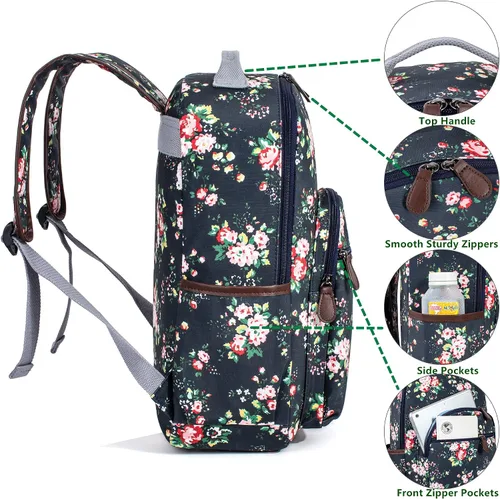 Miniatura 65 de Leaper Mochila para laptop para mujer: linda mochila floral para escuela, universidad, viajes, trabajo, mochila ligera para niños, Negro margarita