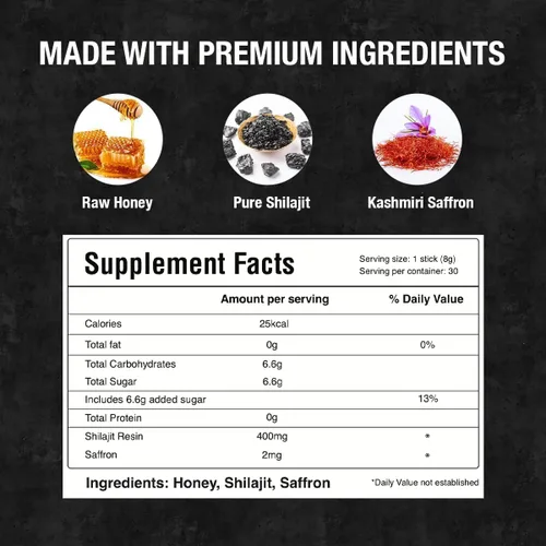 Miniatura 6 de BARGAD Palitos Shilajit puros del Himalaya con miel orgánica y azafrán (7 unidades) Palitos Shilajit fáciles de un solo uso Aumenta la energía