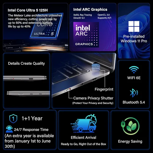 Miniatura 2 de GEEKOM GeekBook X14 Pro Laptop, 2.2lbs Ultra Thin 14" 2.8K OLED Laptop Computer, Ultra 5 125H, 32GB LPDDR5x 7500MHz RAM 1TB SSD, Up to 16 Hour, 2X