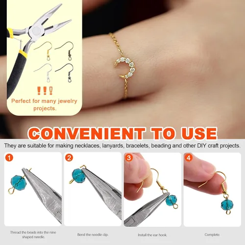 Miniatura 6 de Tanstic Kit de fabricación de joyas, 951 piezas con herramientas, alicates, alambres, hallazgos, bolsa de almacenamiento para reparación de joyas