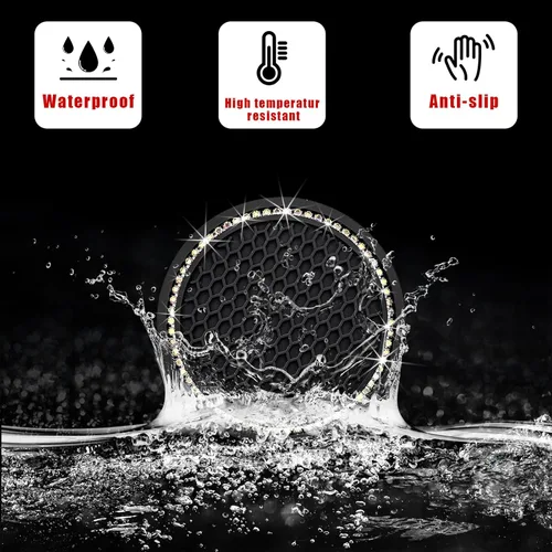 Miniatura 5 de Kewucn - Juego de 2 posavasos brillantes para automóvil, inserto de silicona con diamantes de 7 cm para portavasos de automóvil, almohadilla de goma