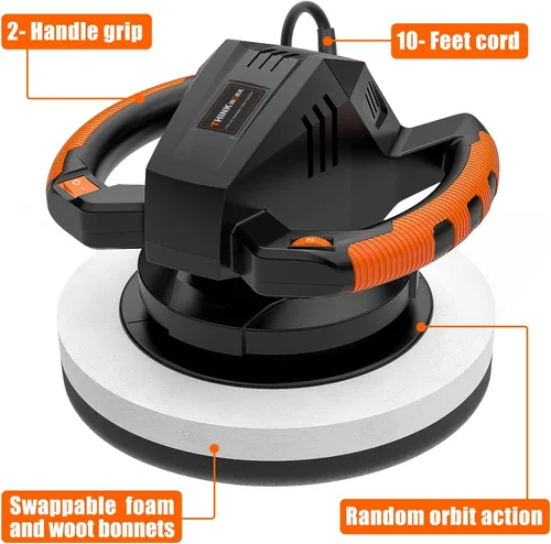 Miniatura 2 de THINKWORK Pulidora de búfer, juegos de pulidora de coche de 10 pulgadas con 4 bonos de pulido y pulido, 6 velocidades variables de 1500 a 3600 RPM