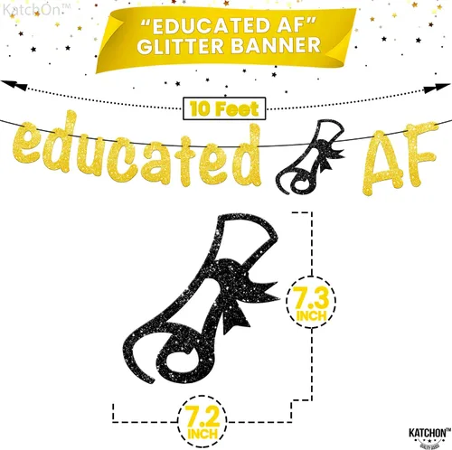 Miniatura 4 de KatchOn, Cartel AF educativo dorado con purpurina – 10 pies, NO DIY Cartel de graduación 2026, decoraciones de fiesta de graduación 2026 Banners