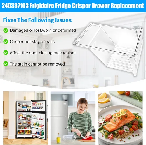 Miniatura 7 de Paquete de 2 cajas para refrigerador, 240337103 mejoradas, compatibles con cajones Frigidaire de repuesto 240337102 Kenmore para refrigerador, cajón