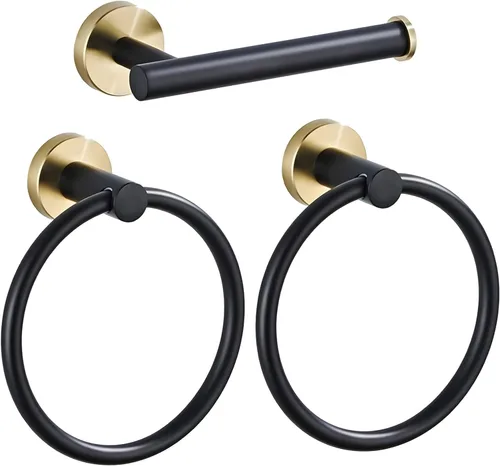 Miniatura 10 de Juego de accesorios de baño de 10 piezas, color negro mate, incluye barra de toalla de baño de 23.6 pulgadas, anillos de toalla, soportes para papel