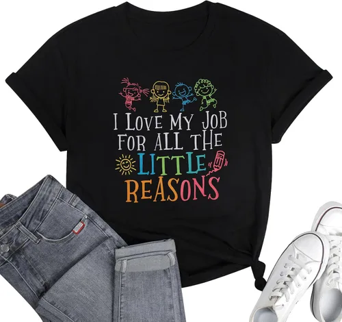 Camisetas de profesor para mujer con texto en inglés "I Love My Job for All The Little Reasons", camisetas divertidas para enseñar, regalo para