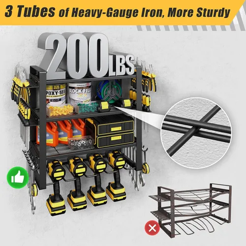 Miniatura 3 de Jusgym Organizador de herramientas eléctricas para montaje en pared, estante de almacenamiento de herramientas de garaje de 200 libras con 4