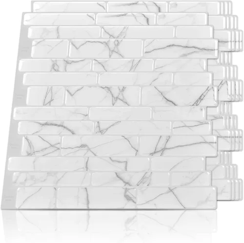 Art3d Protector contra salpicaduras de 10 hojas, 12 pulgadas x 12 pulgadas, diseño de mármol blanco