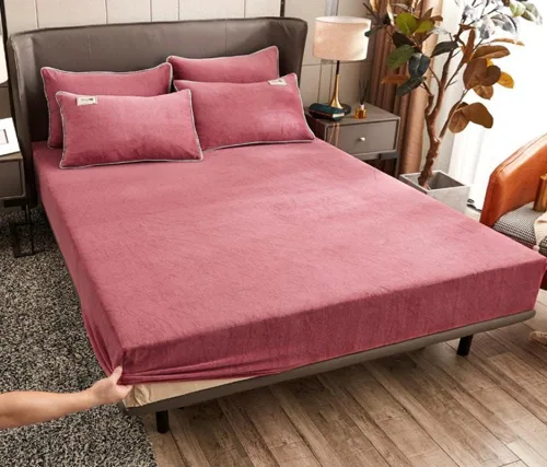 Miniatura 5 de Sábana bajera suave para invierno, cálidas, antideslizantes, de terciopelo cristalino, para dormitorio, casa de familia, color puro, para cama Azul