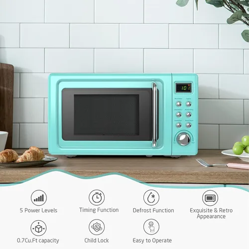 Miniatura 2 de SIMOE Horno de microondas pequeño, microondas retro de 700 W de 0.7 pies cúbicos con 8 configuraciones de cocción automática y descongelación, Verde
