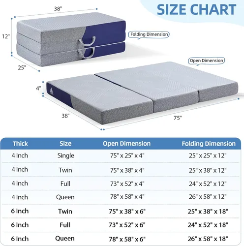Miniatura 2 de Colchón plegable refrescante, colchón de espuma viscoelástica de 4 pulgadas con efecto transpirable en frío, colchón triple para cama Murphy, cama