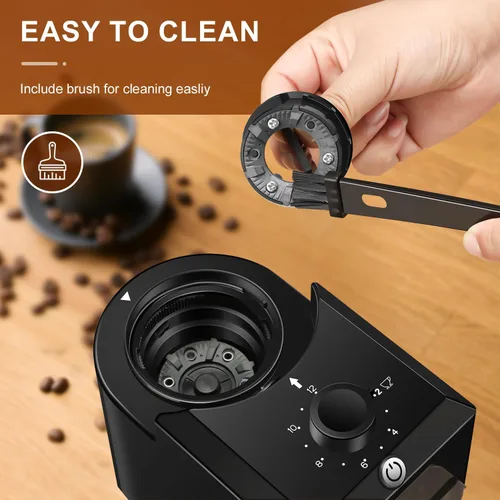 Miniatura 3 de Molinillo de café eléctrico de rebabas, molinillo de café ajustable con 28 ajustes precisos de molienda para prensa francesa, café por goteo y Negro