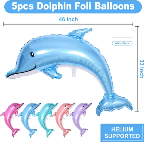 Miniatura 2 de 5 Globos Gigantes de Delfín, Globos de Lámina Metálica Mylar de Delfín Salpicadura de 46 Pulgadas, Animales Oceánicos para Fiesta de Cumpleaños