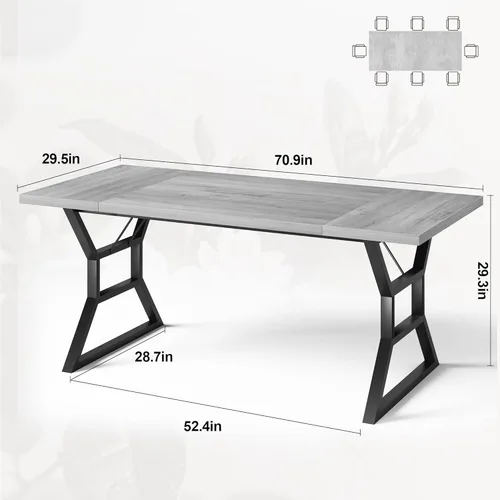 Miniatura 2 de GarveeHome Mesa de comedor grande de 70.9 pulgadas para 6, mesa de cocina rectangular con patas de metal resistentes, mesa de comedor de madera